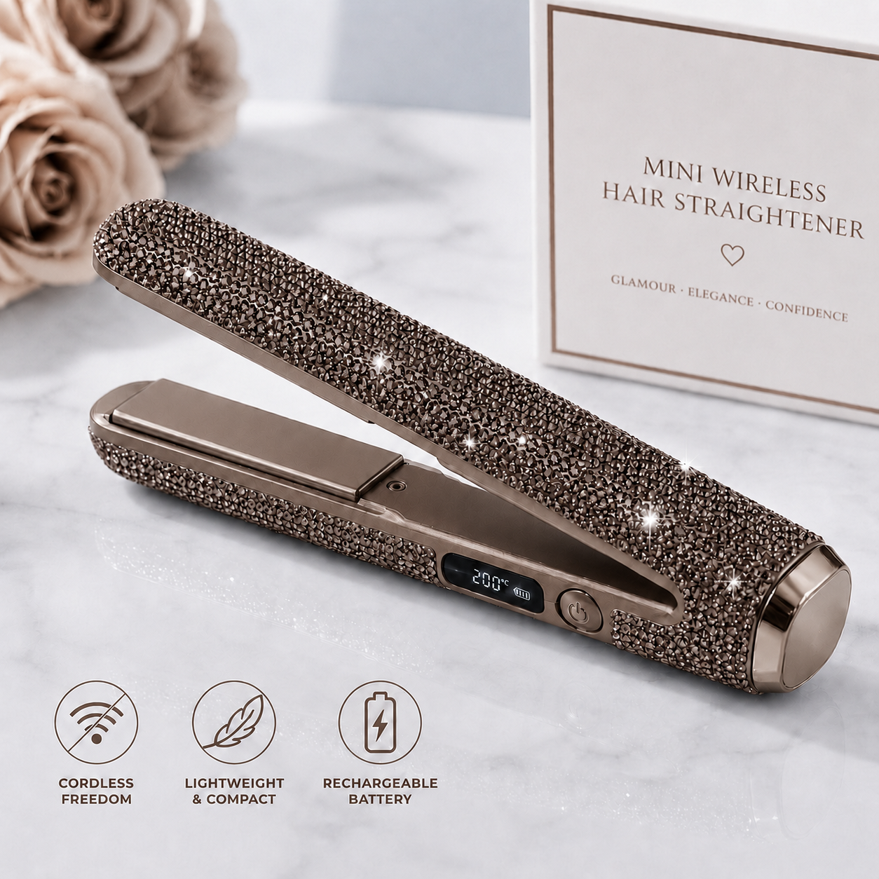 Rhinestone Wireless Hair Straightener