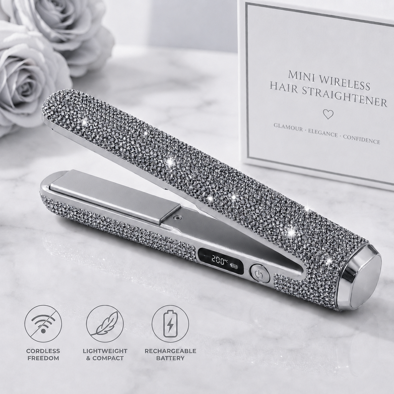 Rhinestone Wireless Hair Straightener